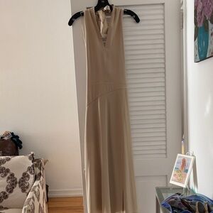 Vince Neutral Beige V-Neck Halter Maxi Dress